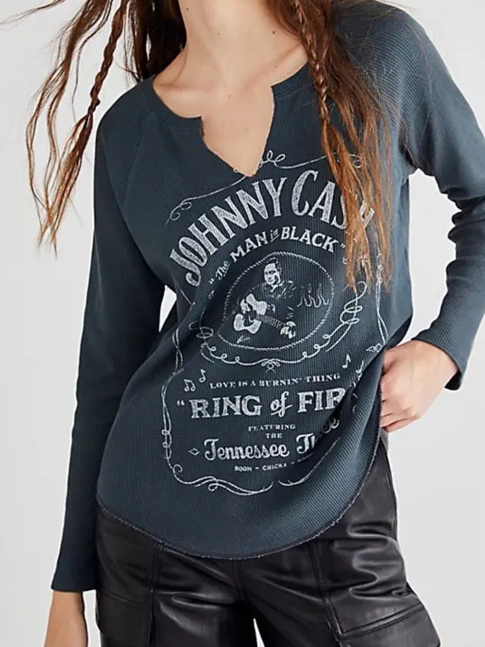 Daydreamer x free people Johnny Cash black waffle knit long sleeve size large